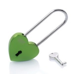 AJF Shiny Green Long Shackle Heart Shaped Padlock