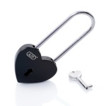 AJF Shiny Black Long Shackle Heart Shaped Padlock