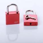 Shiny red square padlock